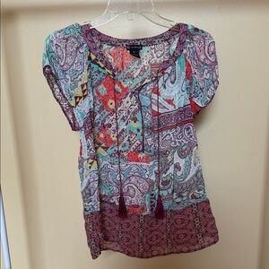 new directions Multicolor Patchwork Paisley Peasant Tunic